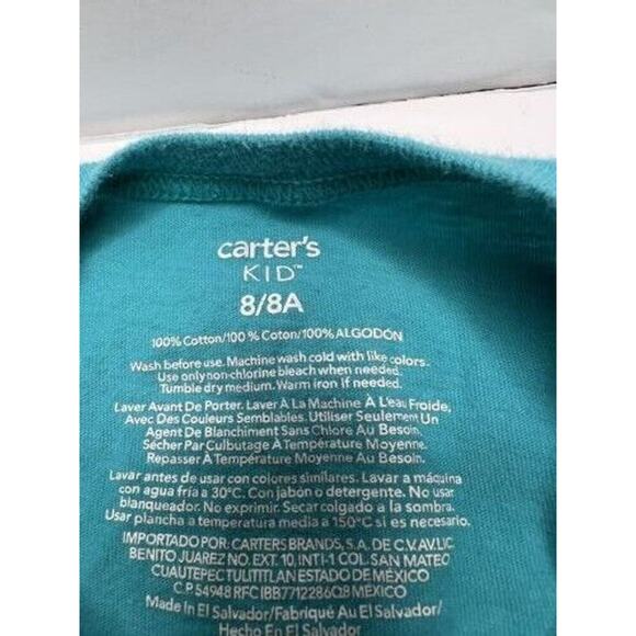 Boy's Graphic Carter's Kid Dinosaur Tee Shirt Short Sleeve Size 8 Turquoise - Picture 2 of 4